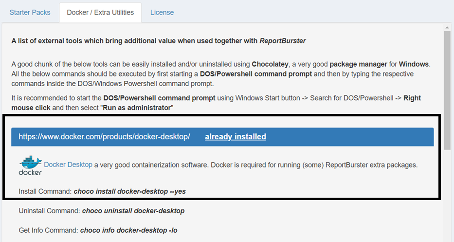 Docker Desktop installation for ReportBurster