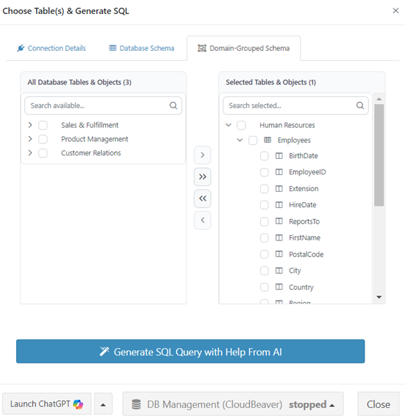 Generate SQL query from Domain-Grouped Schema in ReportBurster