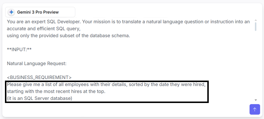 Gemini 3 generating SQL query for Employee Profile report