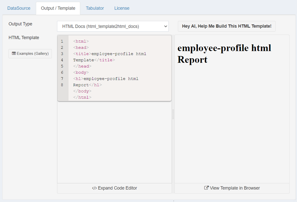 Employee Profile Output Template configuration in ReportBurster