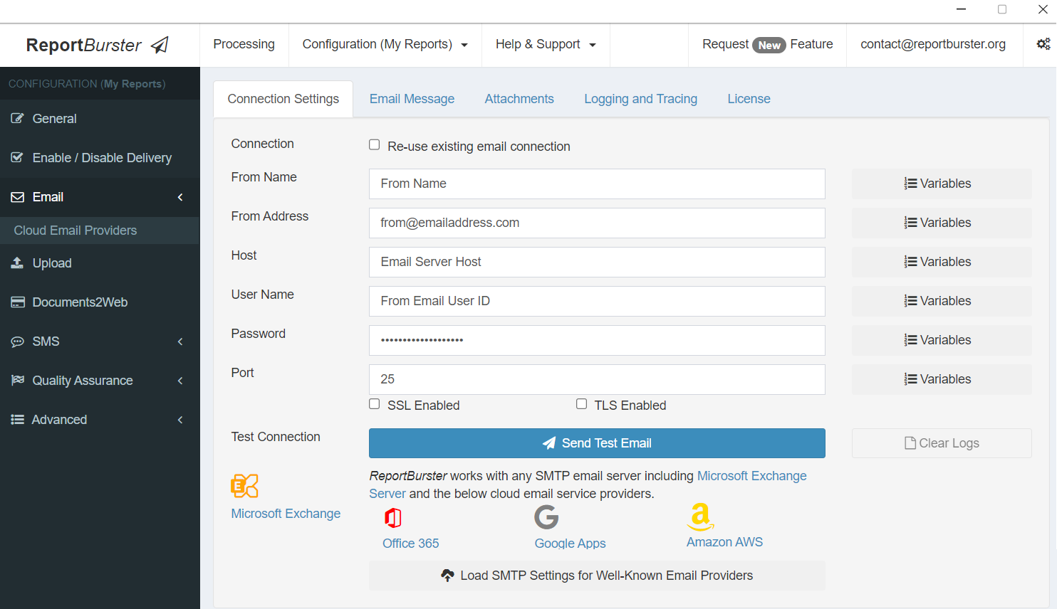 Email Connection Settings