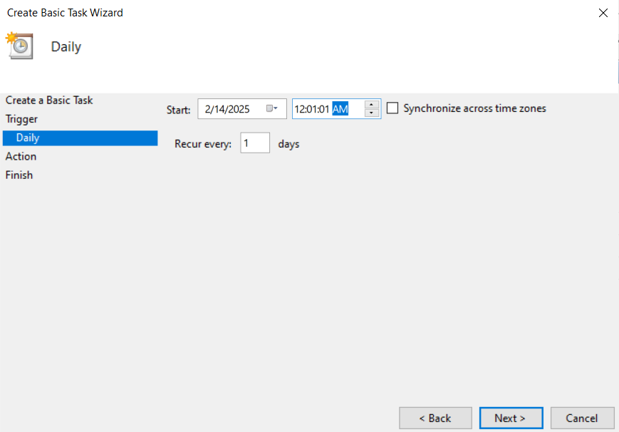 Windows Task Scheduler - Trigger Midnight