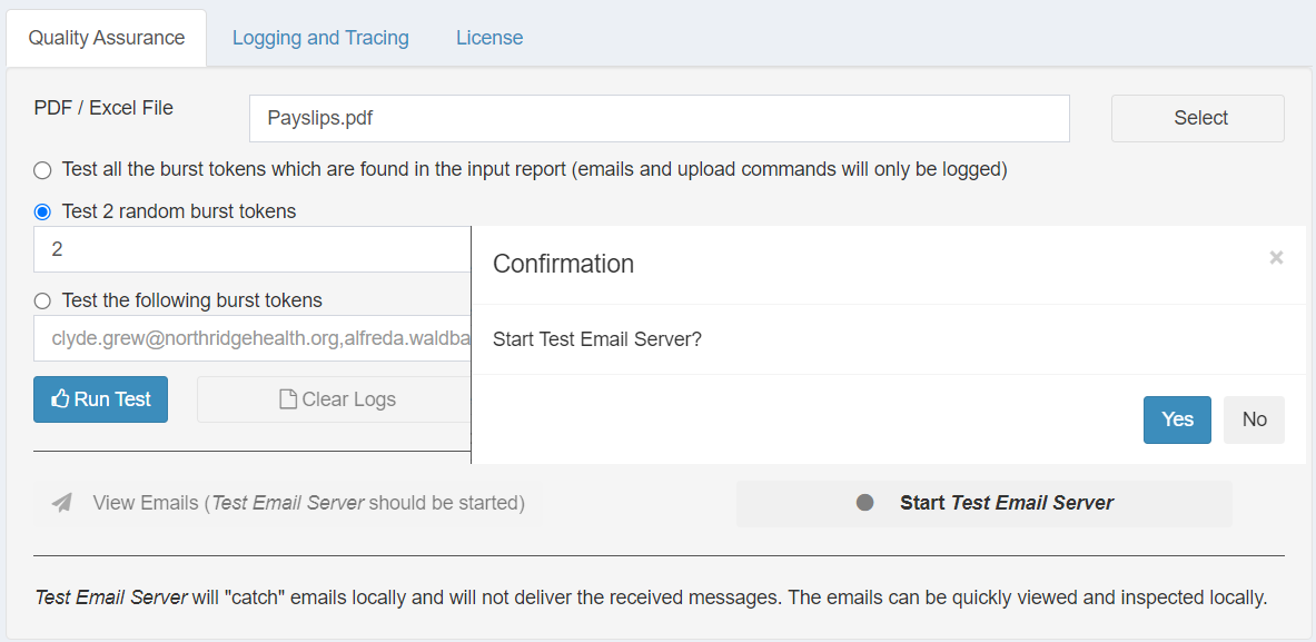 ReportBurster Test Email Server