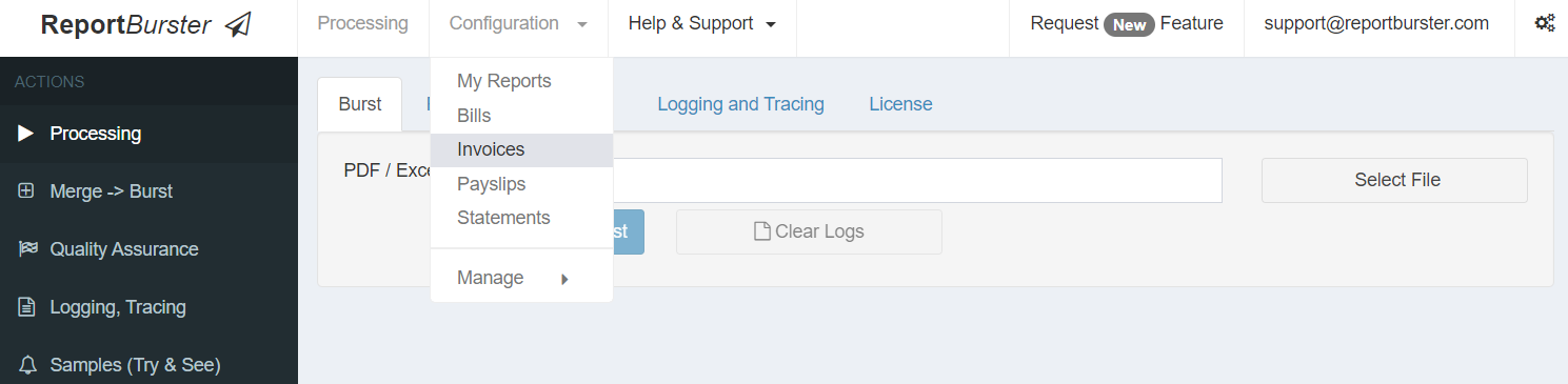 Report Bursting Configuration Templates "Invoices"