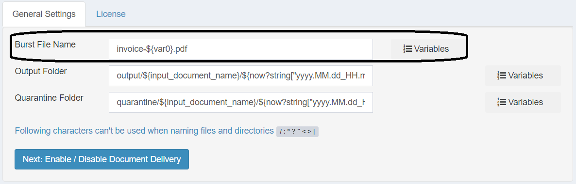 Report Bursting Configuration Templates "Invoices" Email Message