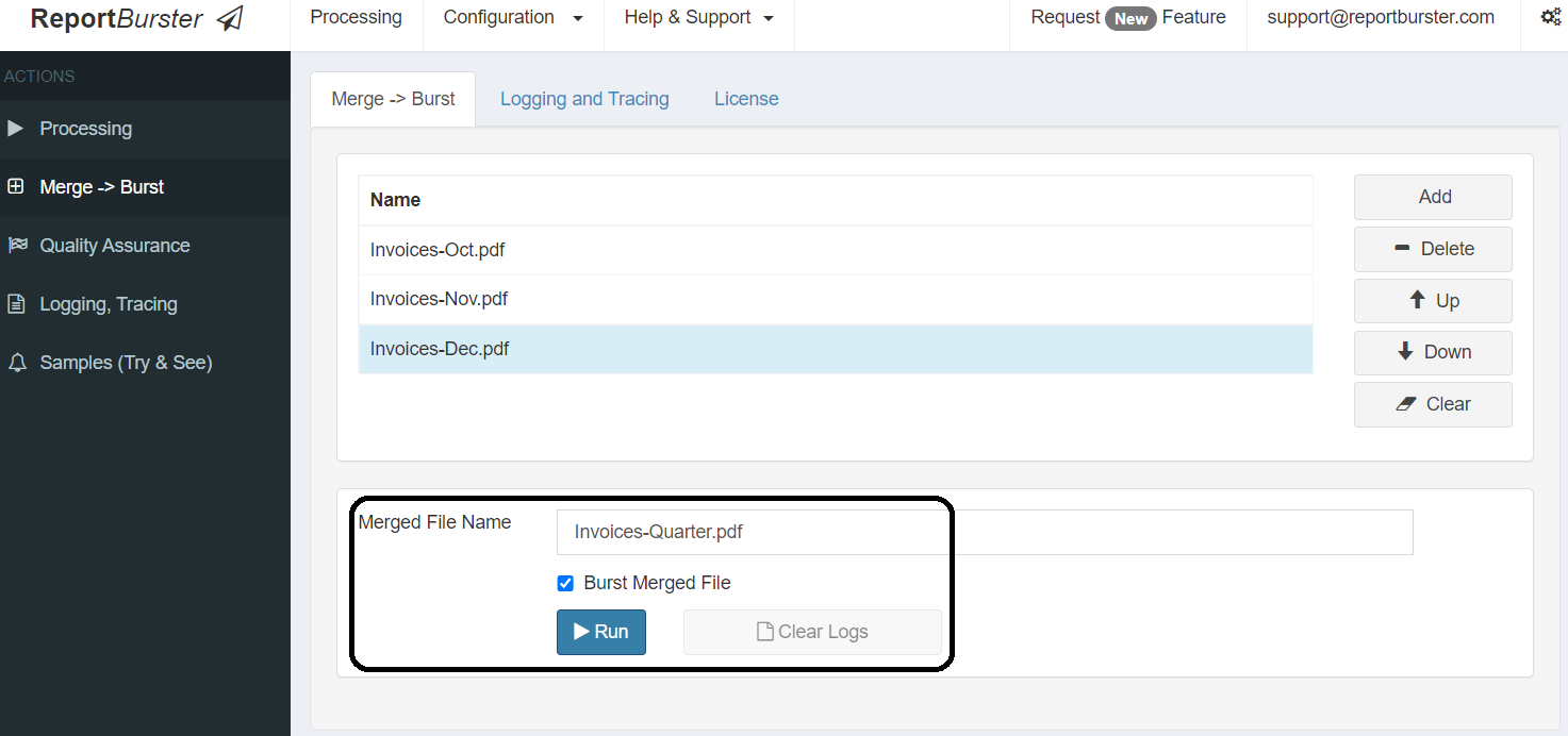 Merge PDF Files User Interface