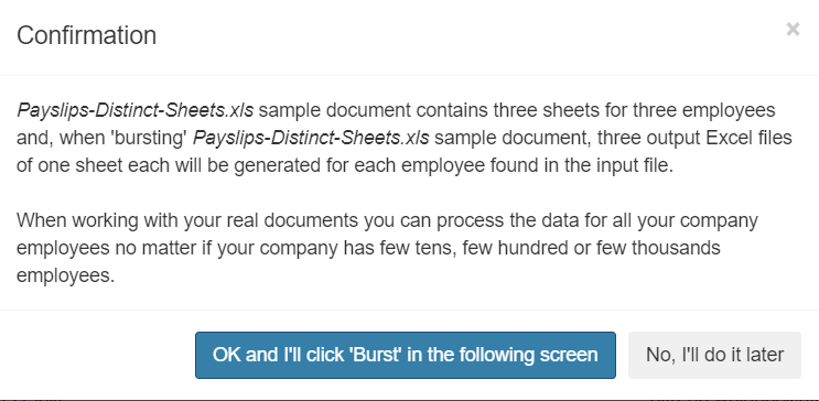 ReportBurster Burst Excel By Distinct Sheets - Confirm