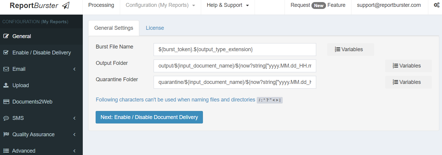 ReportBurster General Settings Output Folder Location (Default)
