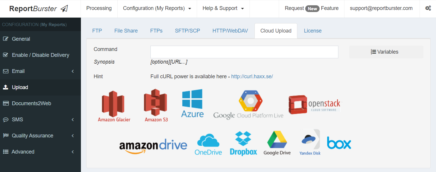 ReportBurster Uploading Reports Supported Protocols