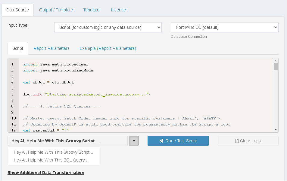 Scripted Datasource - ReportBurster