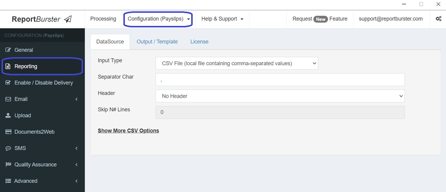 ReportBurster Reporting Datasource and Output/Template Configuration