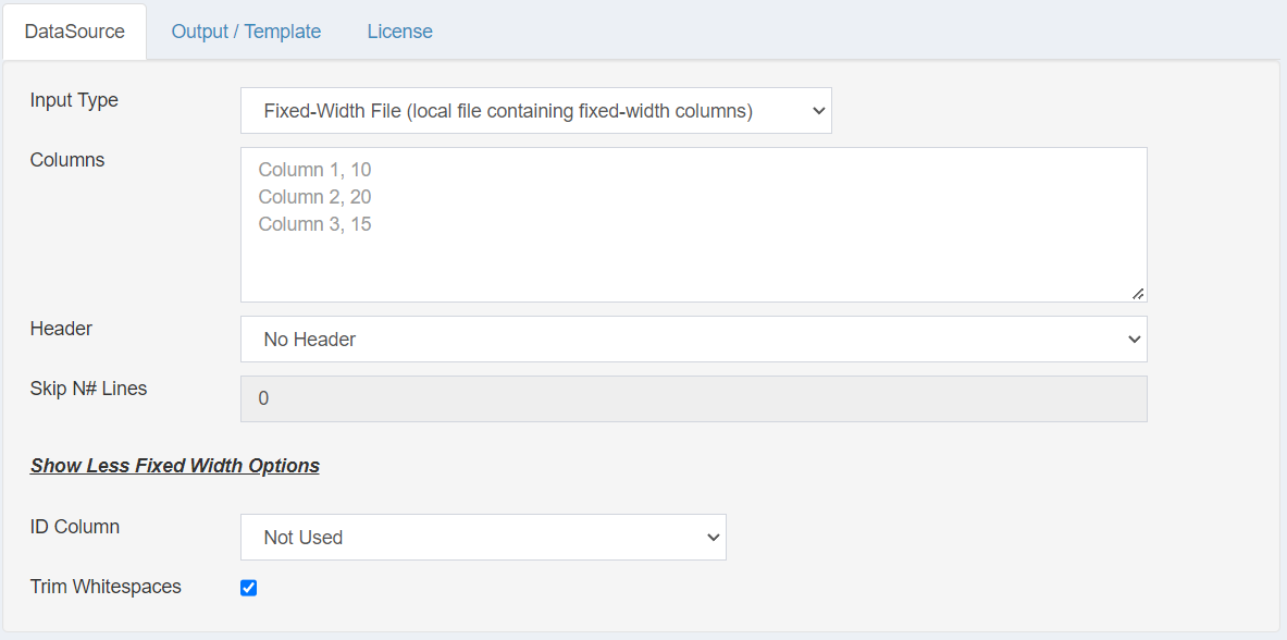 ReportBurster Fixed-Width Data Source Configuration
