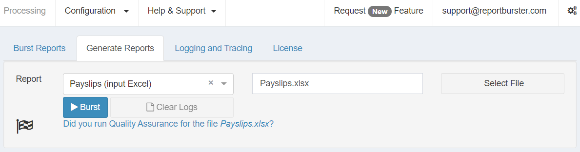 ReportBurster Generate Reports User Interface