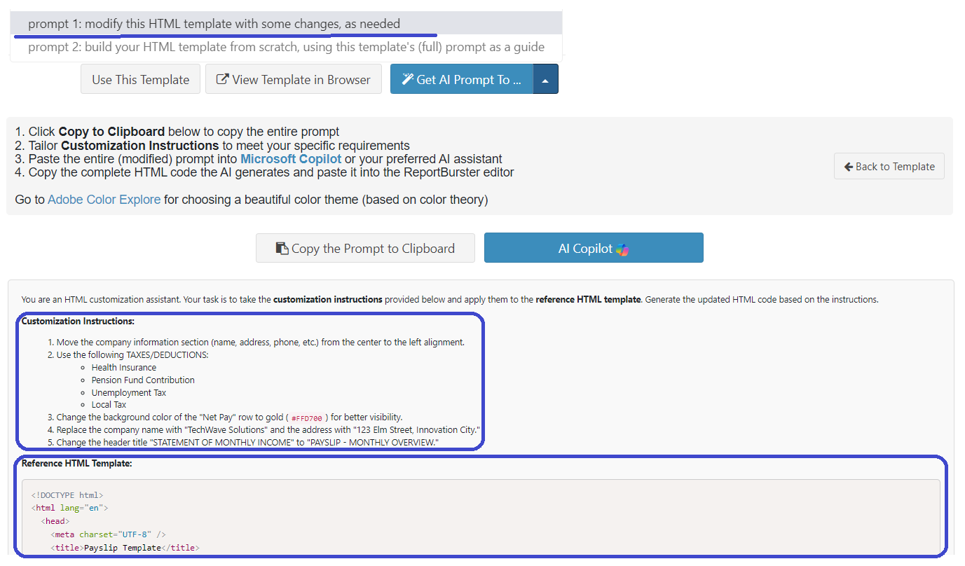 ReportBurster Use AI to Modify Existing Template