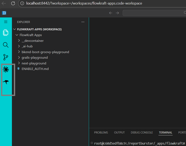 VS Code — The Apps (teal sidebar)
