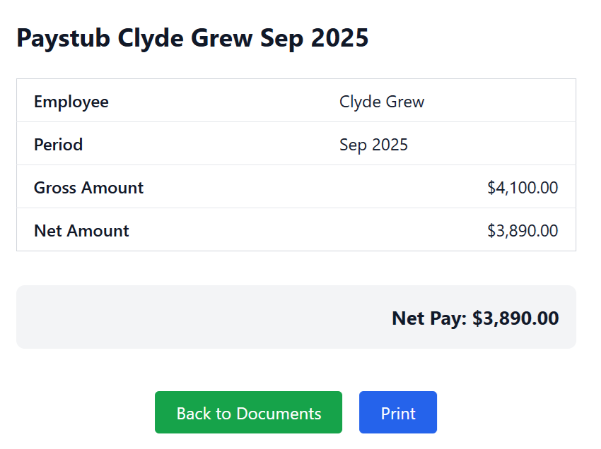 My Documents single paystub view