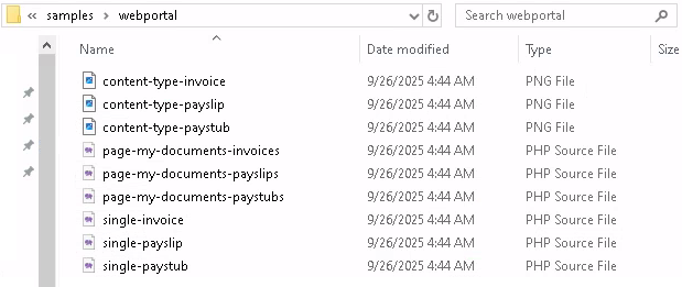 Portal templates in file explorer