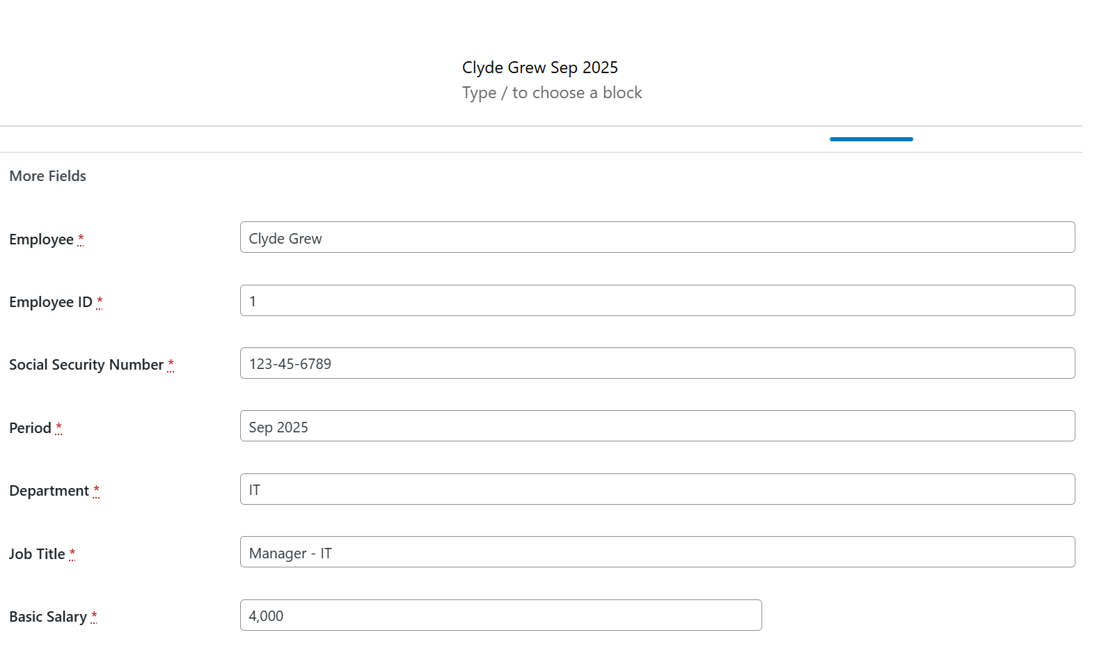 Adding a new Payslip entry in Portal Admin