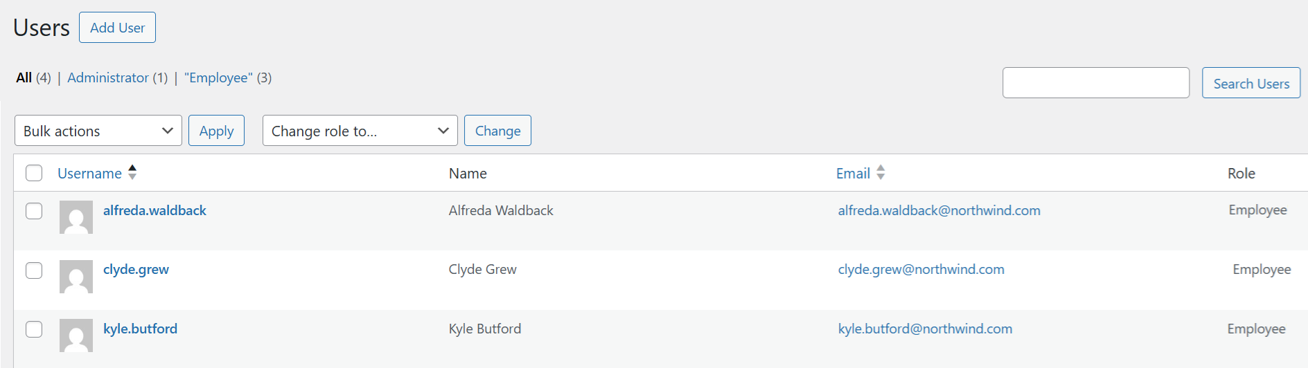 Portal admin showing new users