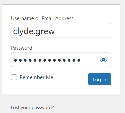 User login screen