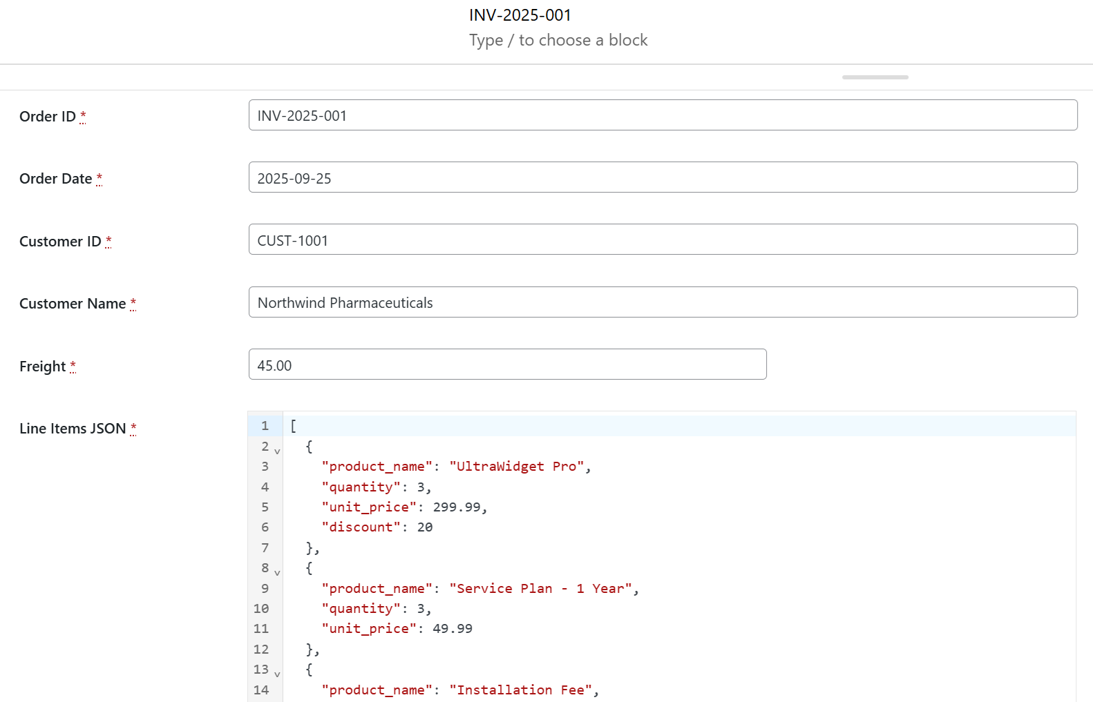 Adding a new Invoice entry in Portal Admin UI