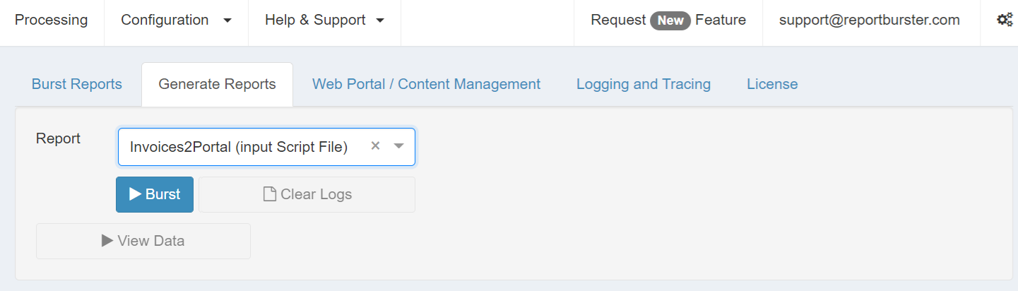 ReportBurster Portal Invoices2Portal execution